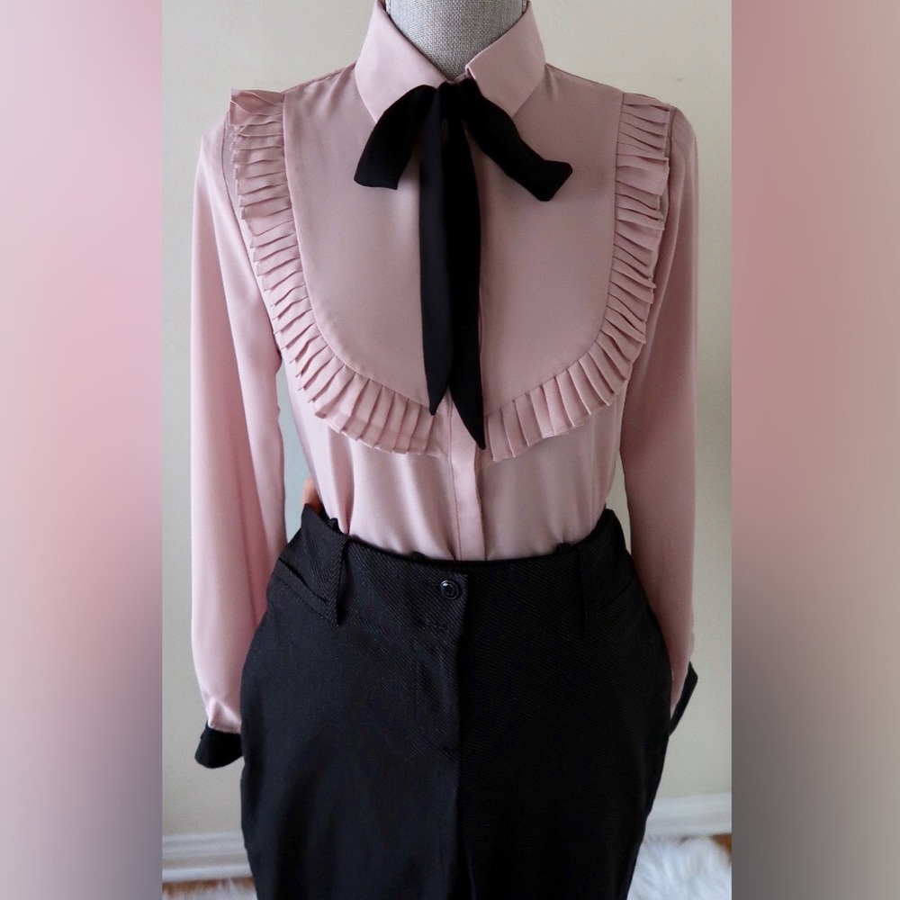 ALISSA-Classy Neck Bow Tie Professional Blouse - Picture 3 of 6